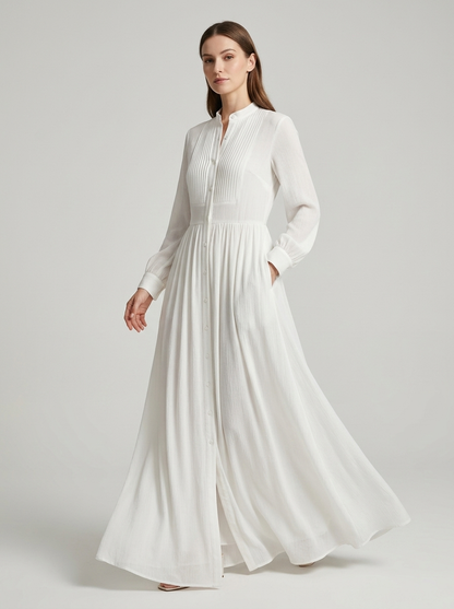 Women's maxi long-sleeve dress with a button front