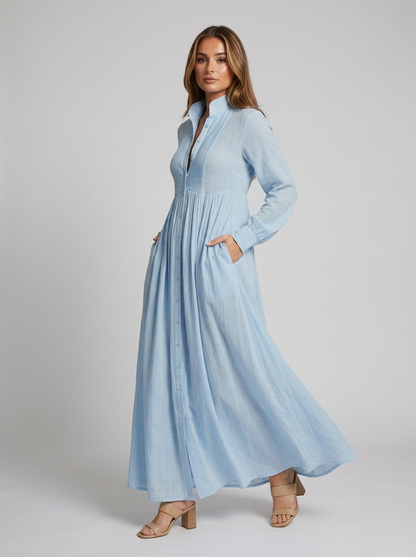 Women's maxi long-sleeve dress with a button front