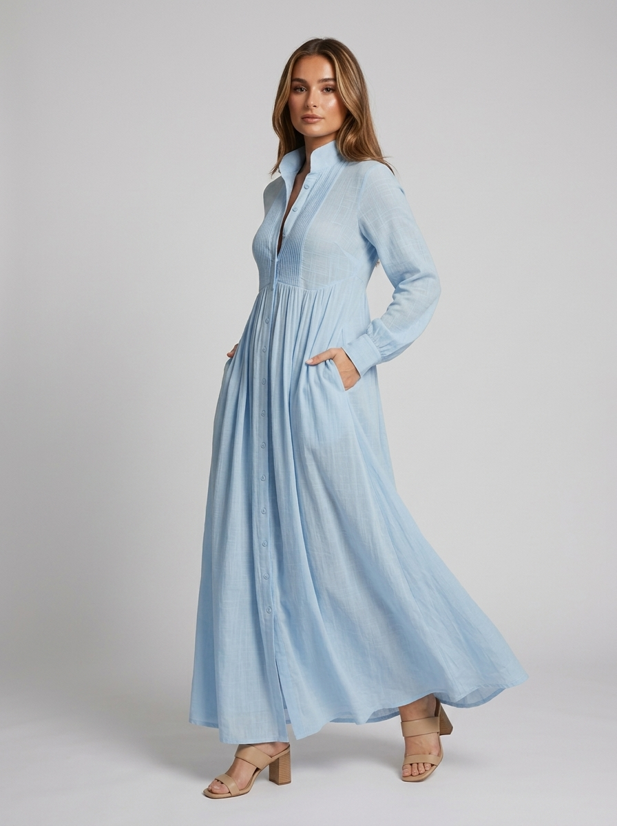 Women's maxi long-sleeve dress with a button front