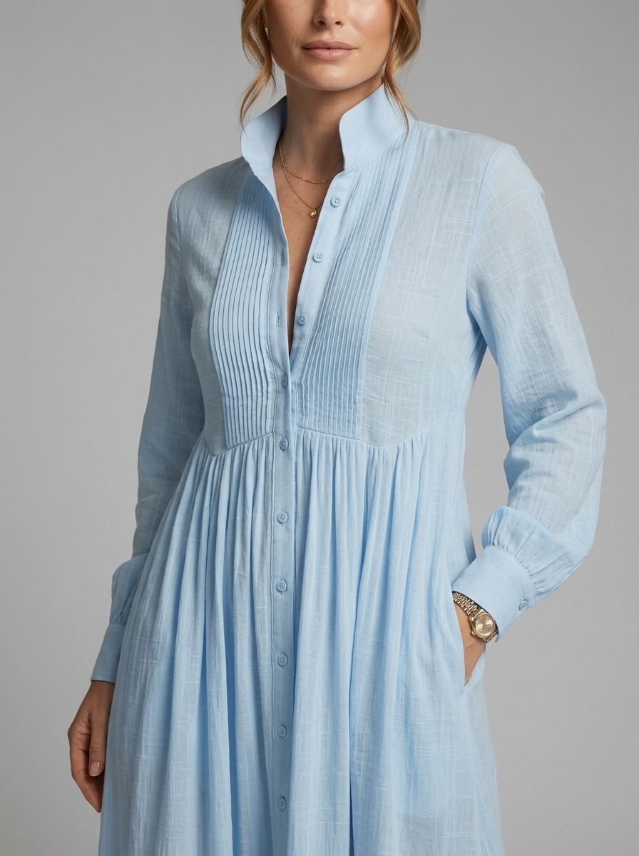 Women's maxi long-sleeve dress with a button front
