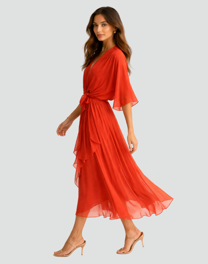 Women's wrap midi dress with a V-neckline