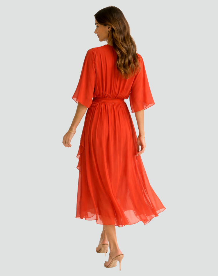 Women's wrap midi dress with a V-neckline
