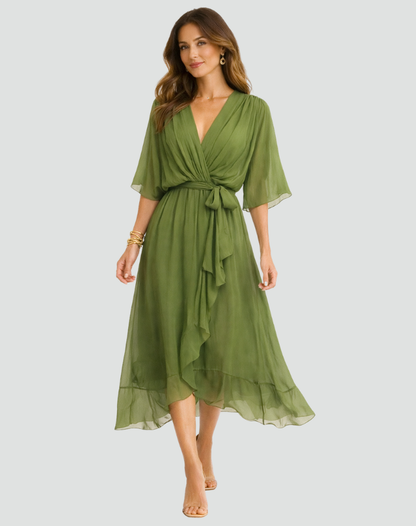 Women's wrap midi dress with a V-neckline