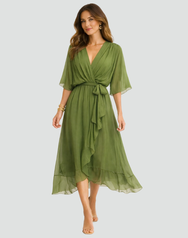 Women's wrap midi dress with a V-neckline