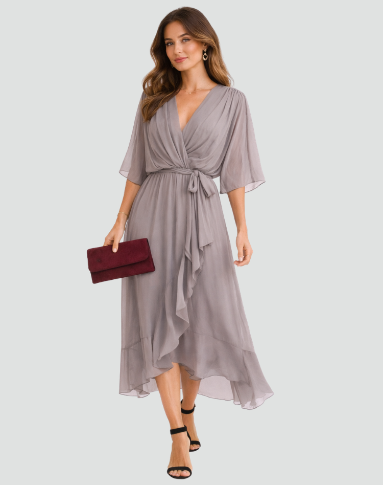 Women's wrap midi dress with a V-neckline