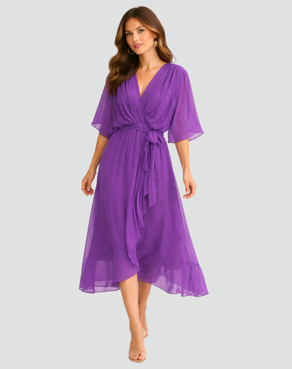 Women's wrap midi dress with a V-neckline