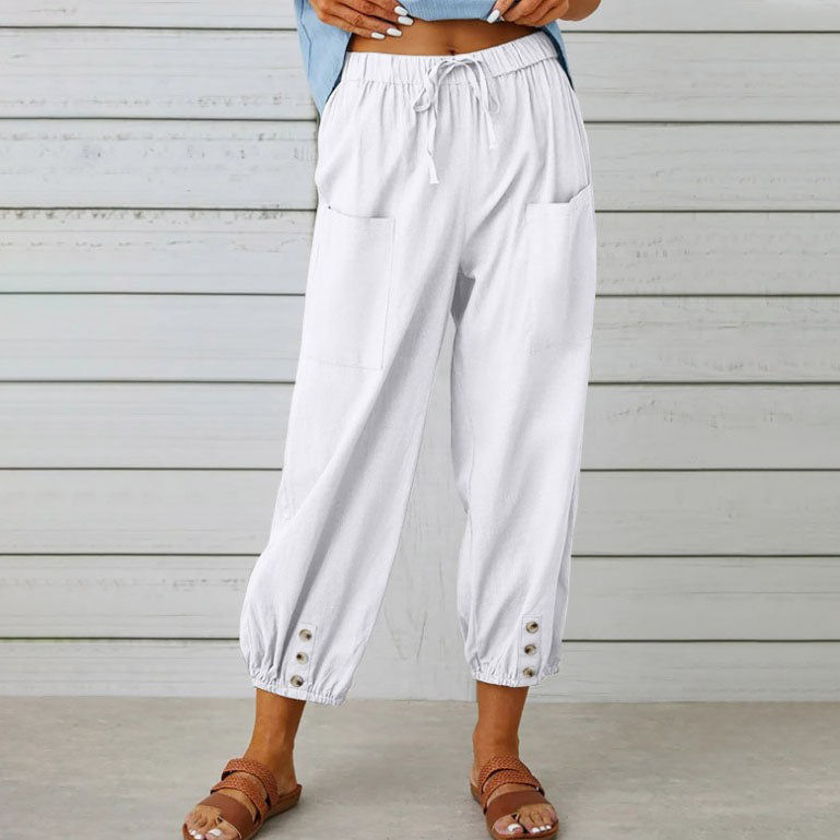 White Victoria lightweight wide-leg trousers, stylish and elegant pants with a relaxed fit.