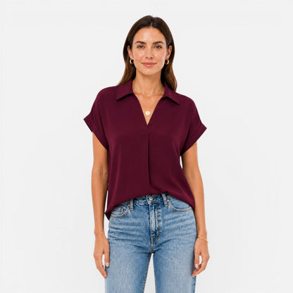Women's short-sleeve blouse with a V-neckline