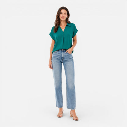 Women's short-sleeve blouse with a V-neckline