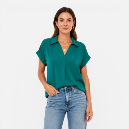Women's short-sleeve blouse with a V-neckline