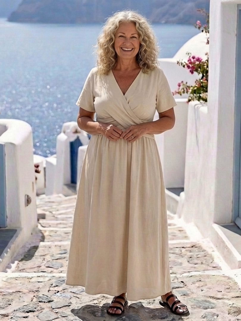 Wrap midi dress with a V-neckline