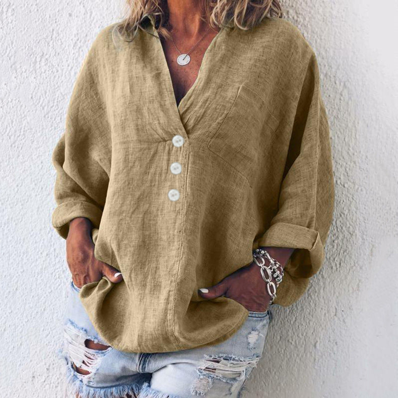 Women's long-sleeve blouse with a V-neckline