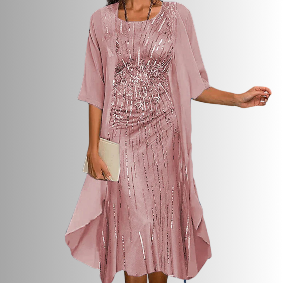 Women's pink layered dress and open-front duster set