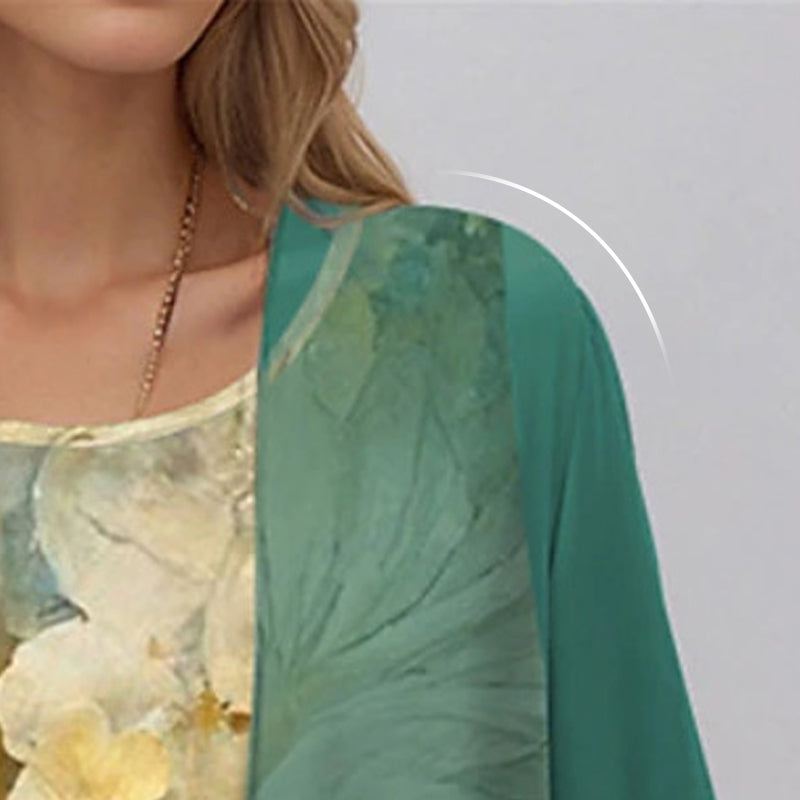 Women's green layered dress and open-front duster set
