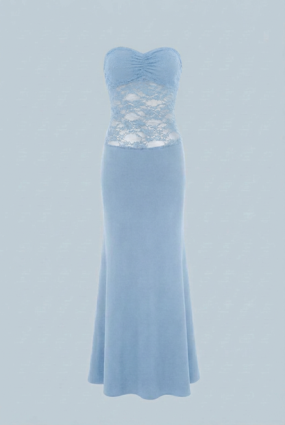 Elegant lace mermaid wedding dress featuring a sculpted silhouette and intricate lace details.