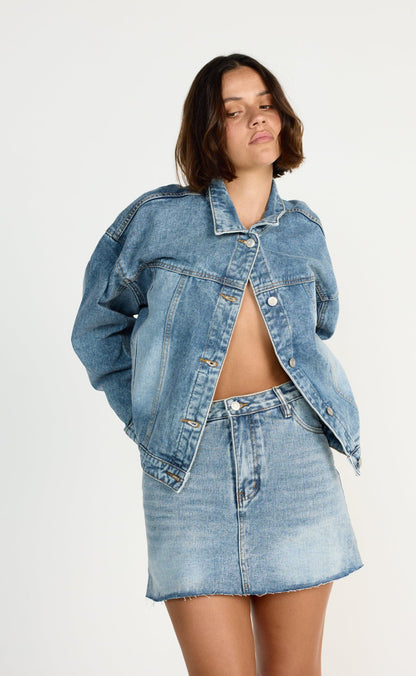 Dorian Denim Skort Mid Faded - Charcoal Clothing