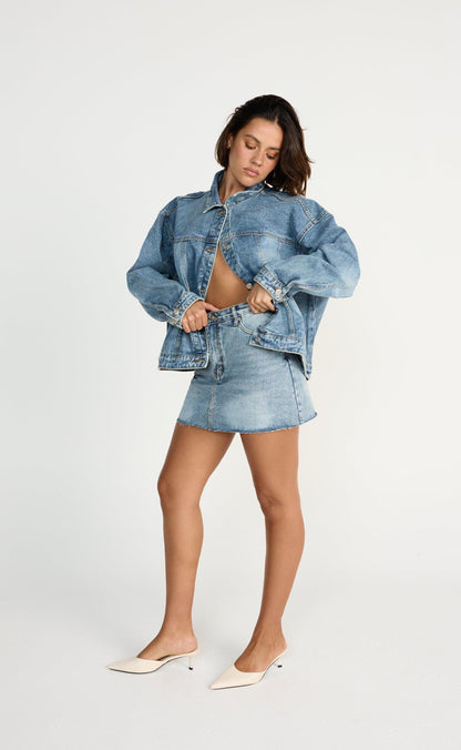Dorian Denim Skort Mid Faded - Charcoal Clothing