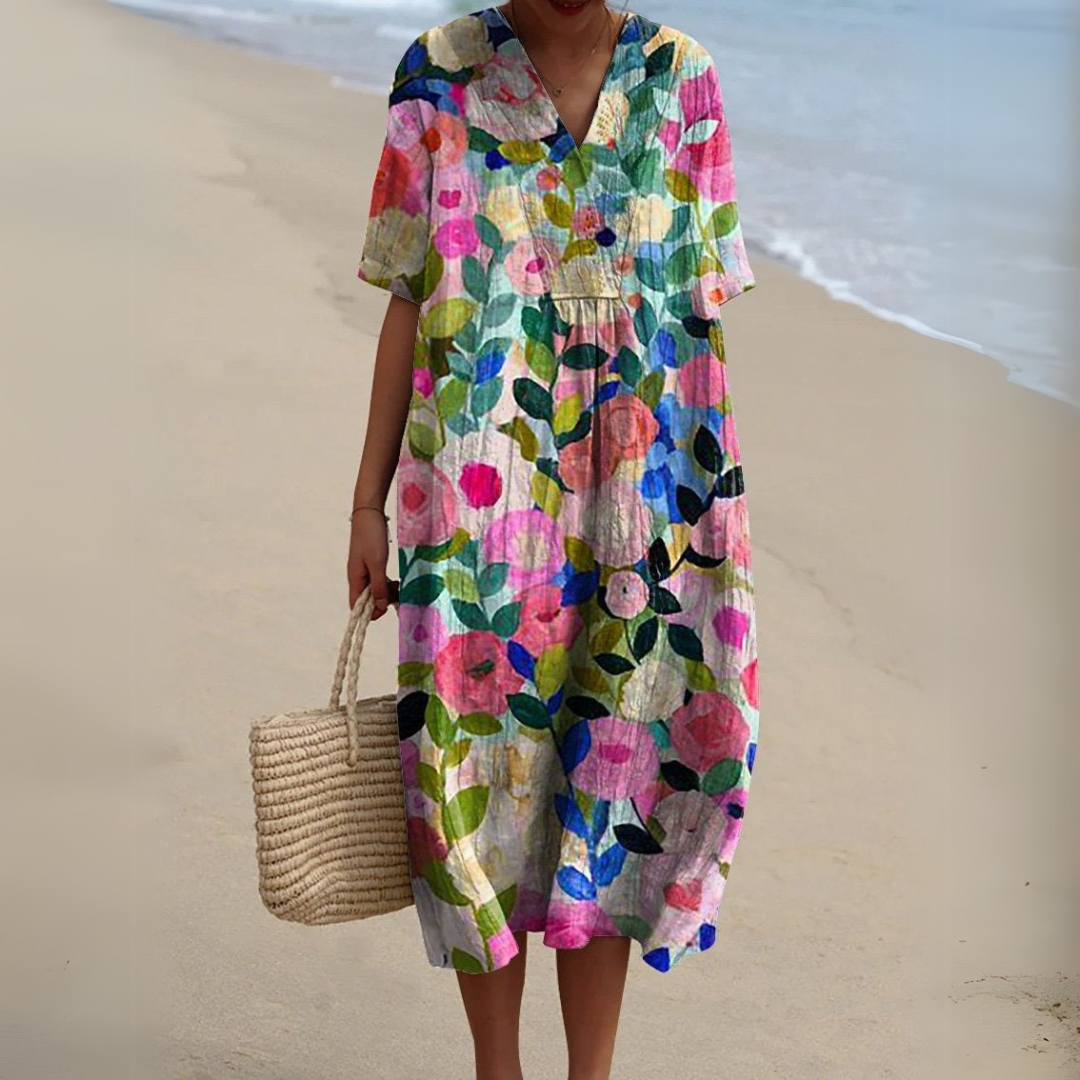 Women's midi dress with a V-neckline