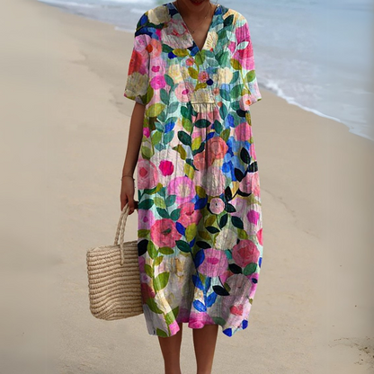 Women's midi dress with a V-neckline