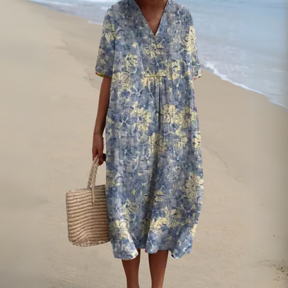 Women's midi dress with a V-neckline