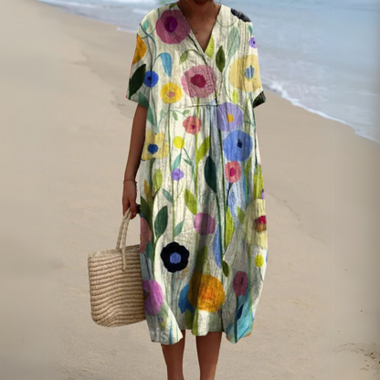 Women's midi dress with a V-neckline