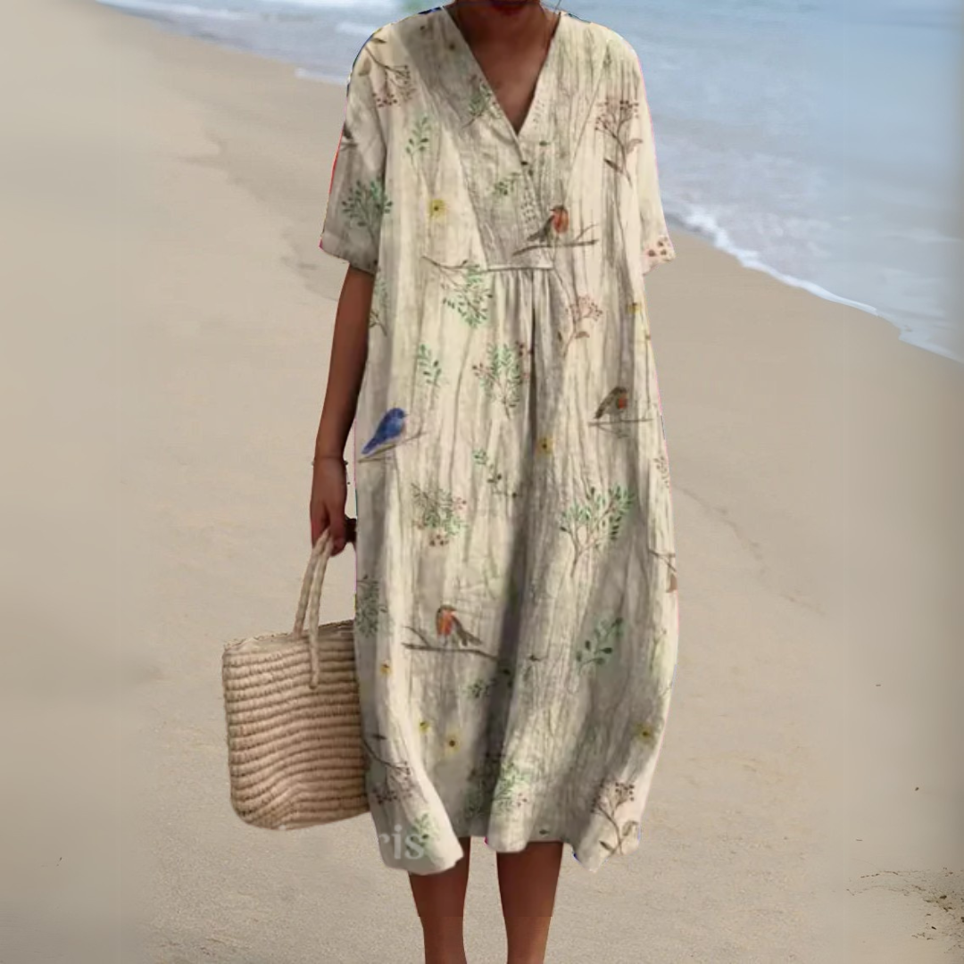 Women's midi dress with a V-neckline