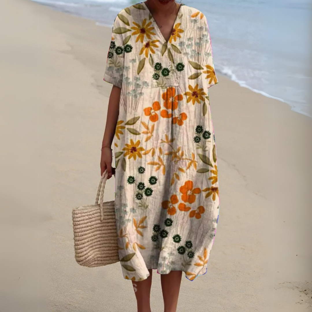 Women's midi dress with a V-neckline