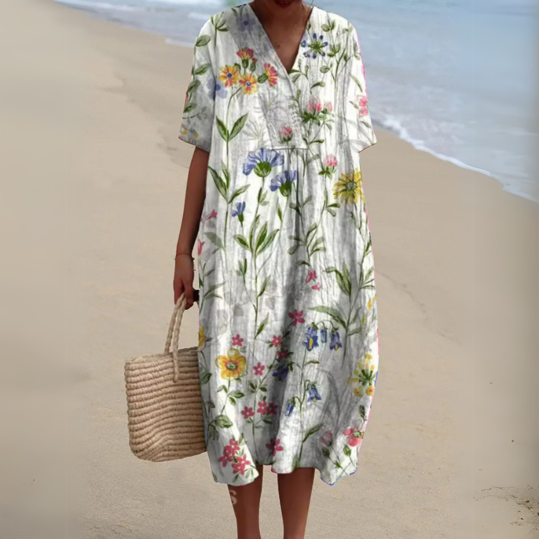 Women's midi dress with a V-neckline