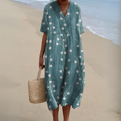 Women's midi dress with a V-neckline