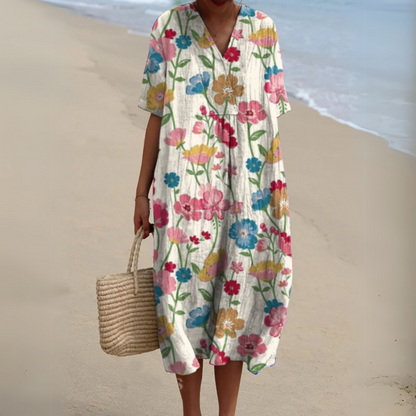Women's midi dress with a V-neckline