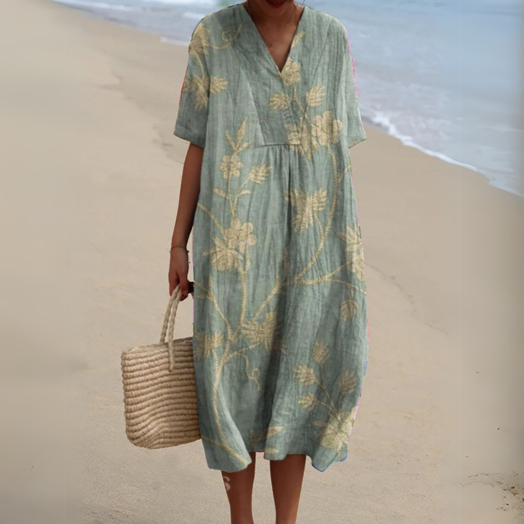 Women's midi dress with a V-neckline