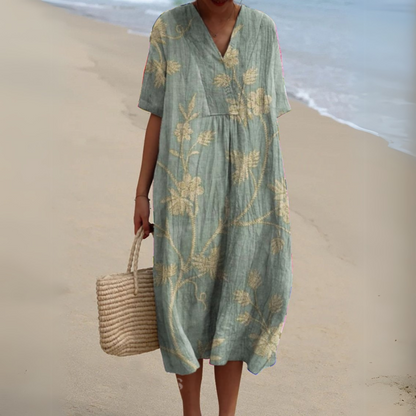 Women's midi dress with a V-neckline
