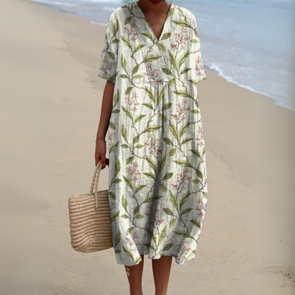 Women's midi dress with a V-neckline