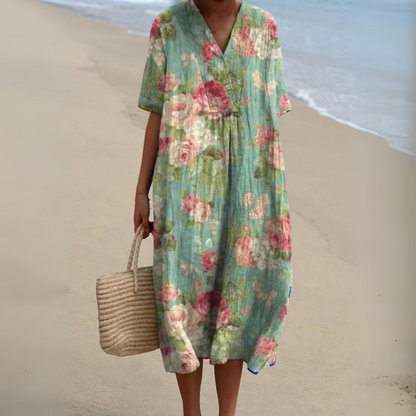 Women's midi dress with a V-neckline