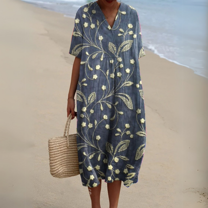 Women's midi dress with a V-neckline
