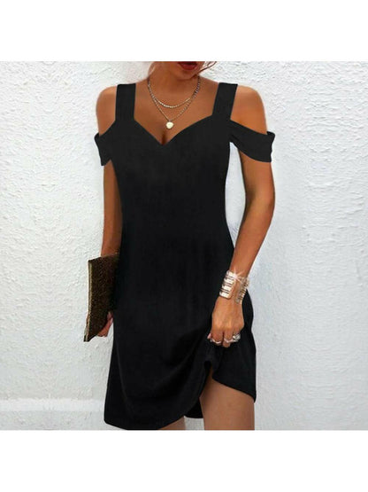 Avril Chic Off-Shoulder Dress, stylish black dress with elegant off-shoulder design and fitted silhouette.