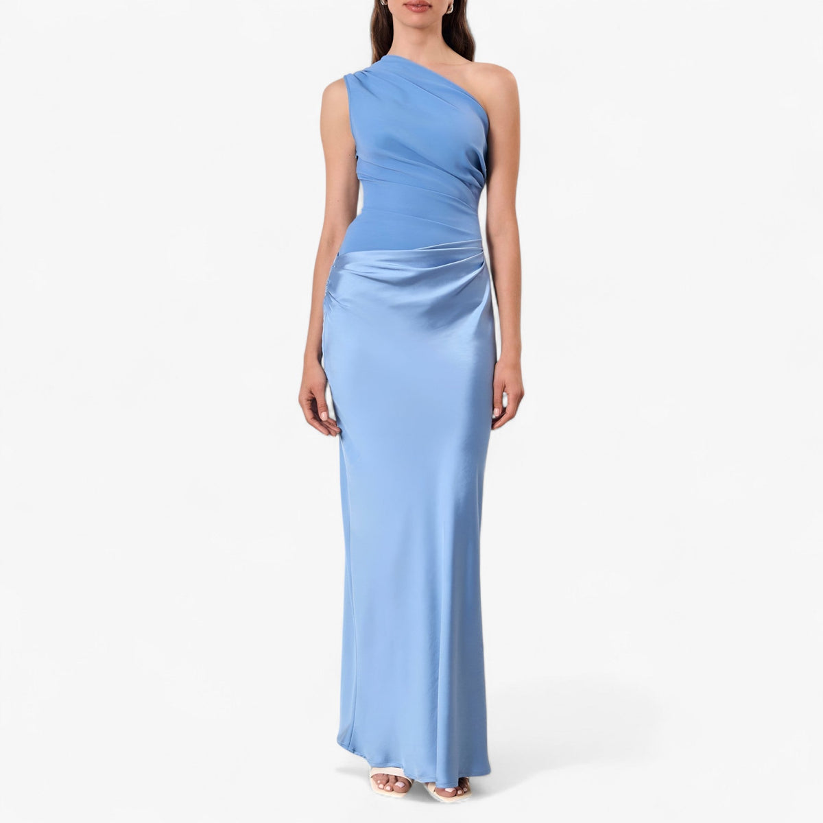 Maxi Dress Women's | One-Shoulder Satin Ruched Evening Gown