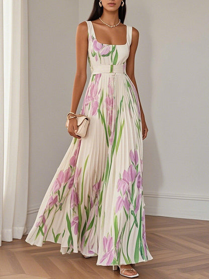 Women's maxi sleeveless dress with a square neckline