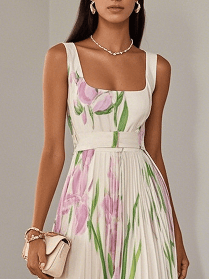 Women's maxi sleeveless dress with a square neckline