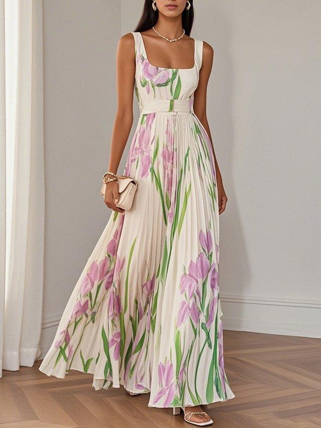 Women's maxi sleeveless dress with a square neckline