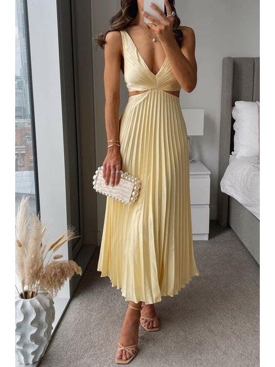 Women's midi sleeveless dress with a V-neckline