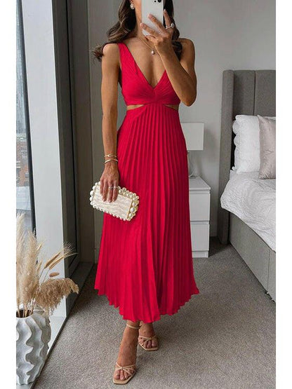 Women's midi sleeveless dress with a V-neckline