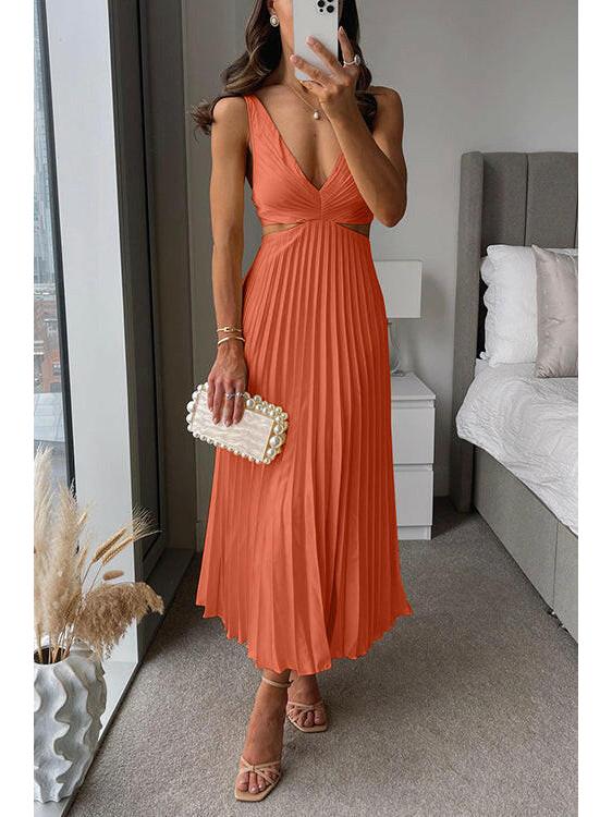 Women's midi sleeveless dress with a V-neckline