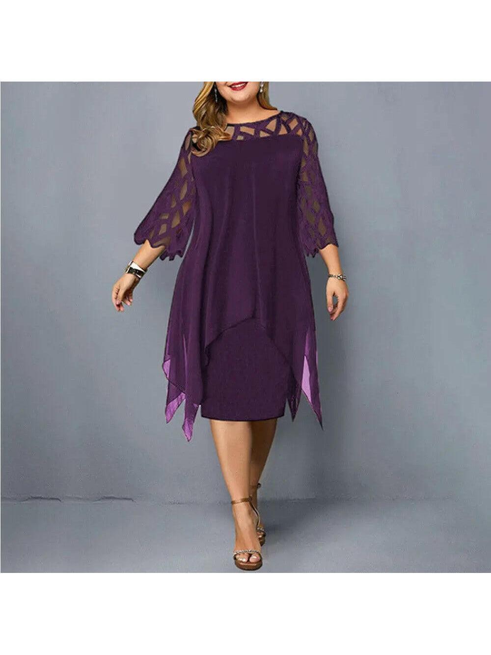 Purple Annika plus size midi dress, featuring a flowy silhouette and elegant design for women.