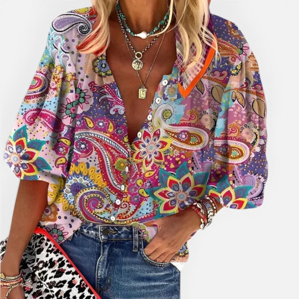Women's blouse with a V-neckline
