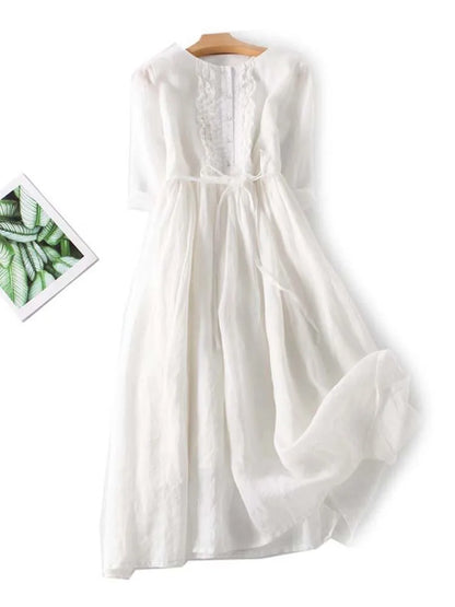 Women's dress with a round neckline