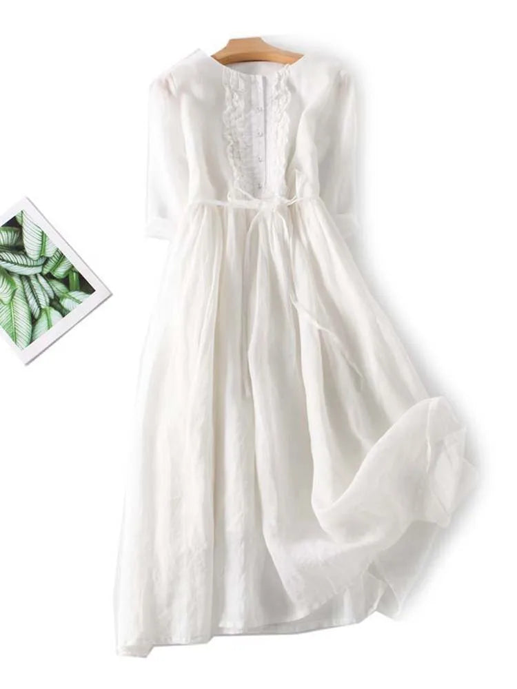 Women's dress with a round neckline