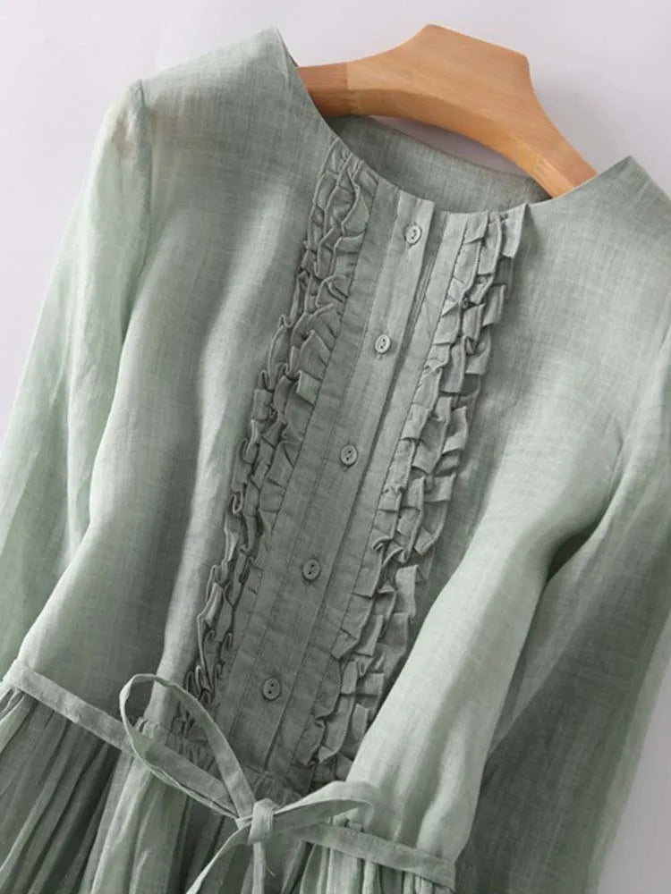 Women's dress with a round neckline