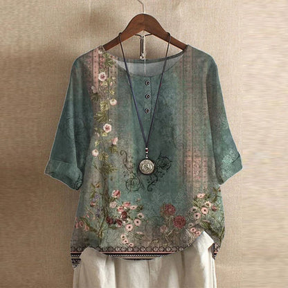 Top Women's | Vintage Floral Print & Relaxed Fit Blouse