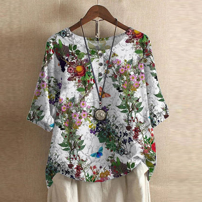 Top Women's | Vintage Floral Print & Relaxed Fit Blouse